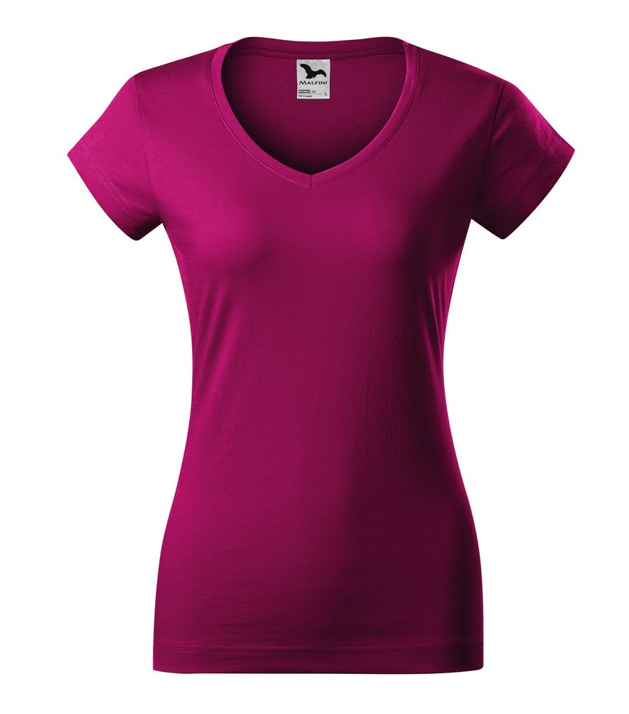 MALFINI Dámské tričko Fit V-neck - Světle fuchsiová | XS