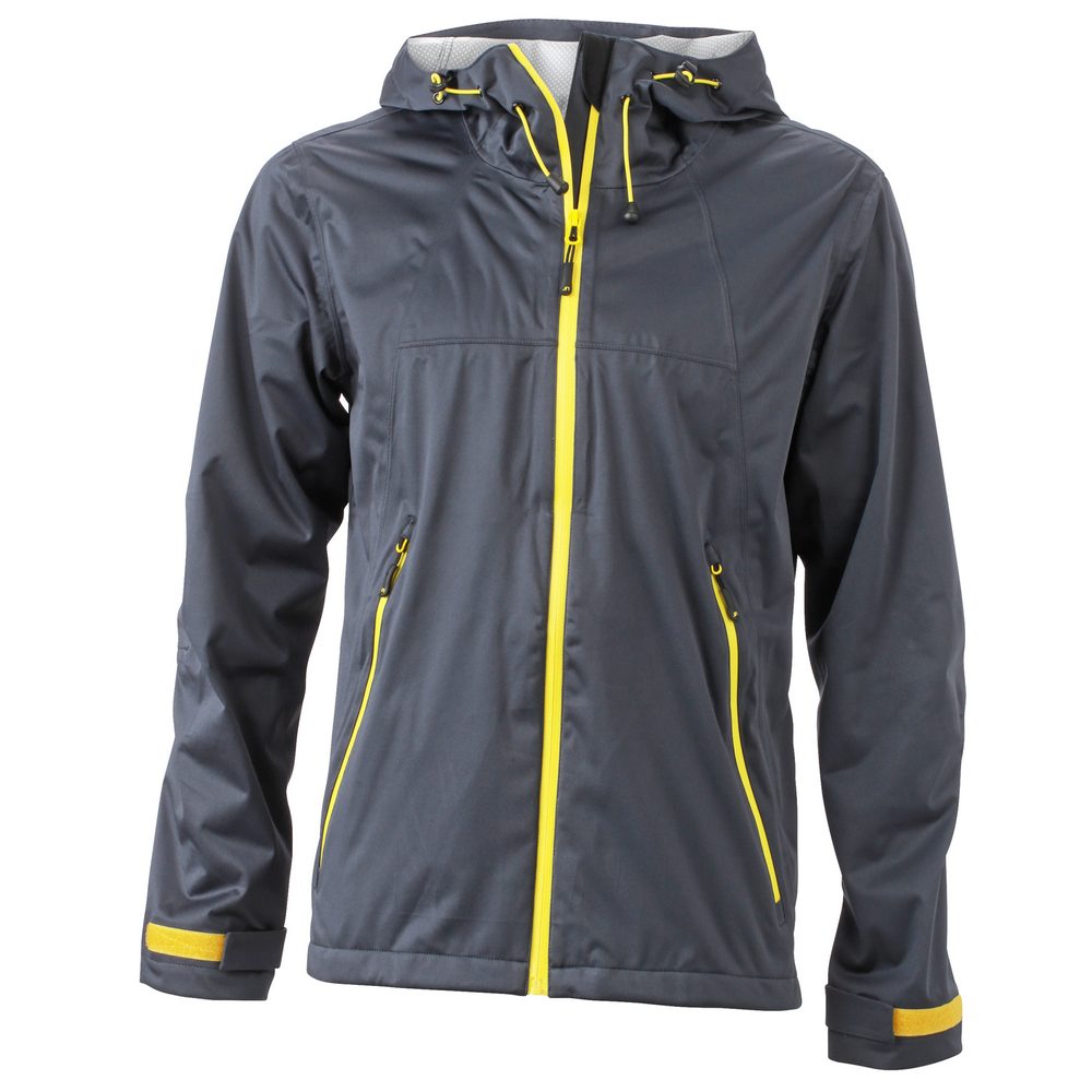 James & Nicholson Pánska softshellová bunda s kapucňou JN1098 - Oceľovo šedá / žltá | XL