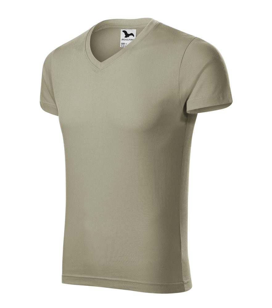 MALFINI Pánske tričko Slim Fit V-neck - Army | S