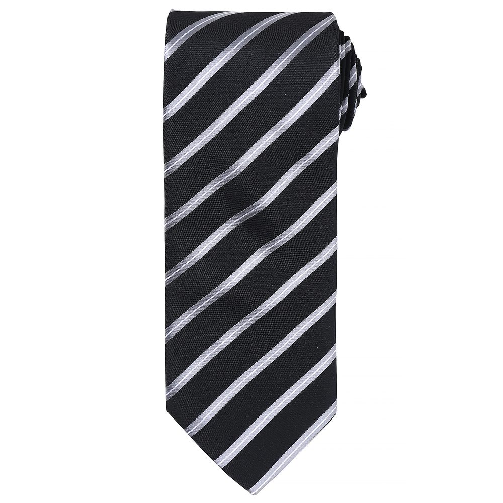 E-shop Premier Workwear Pásikavá kravata Sports Stripe # Čierna / strieborná