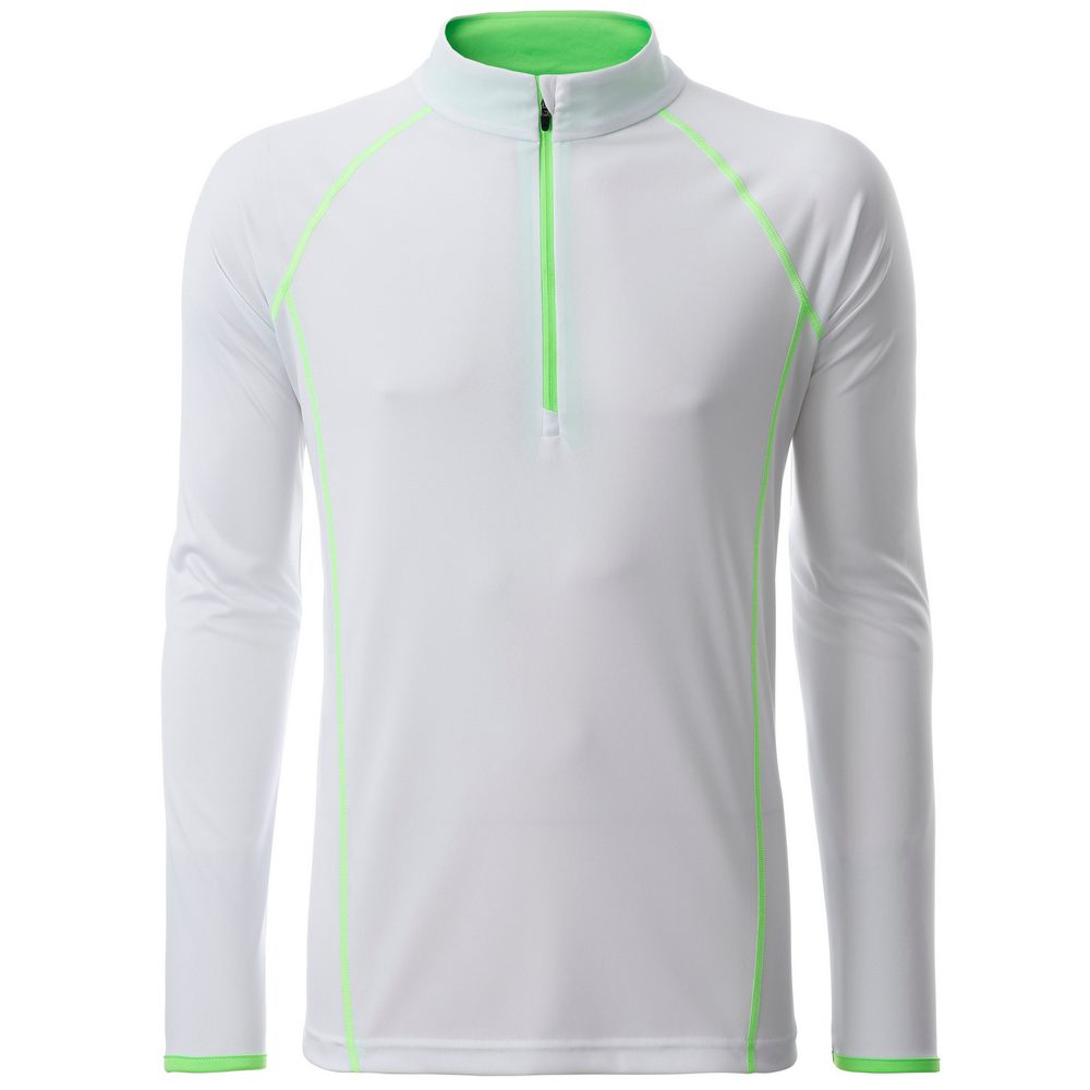 James & Nicholson Pánské funkční tričko s dlouhým rukávem JN498 - Bílá / jasně zelená | L