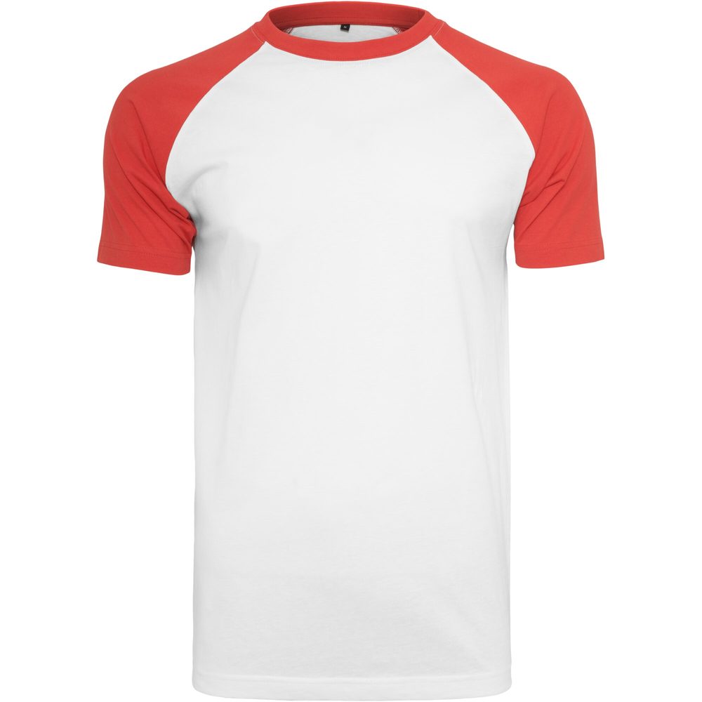 Build Your Brand Pánske dvojfarebné tričko s krátkym rukávom - Biela / červená | XL