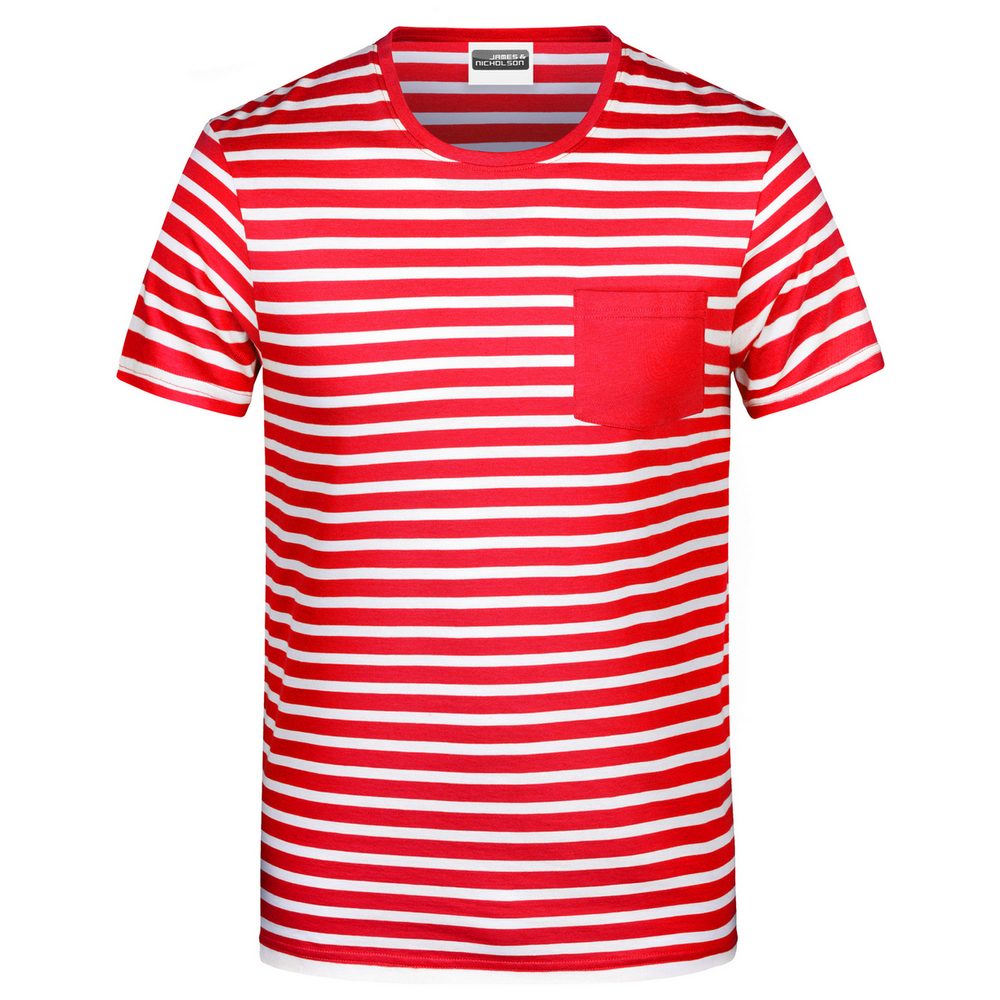 James & Nicholson Pánske pruhované tričko z biobavlny 8028 - Červená / biela | XL