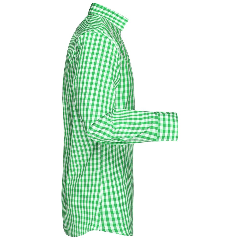 James & Nicholson Pánská kostkovaná košile JN617 - Zelená / bílá | XXXL