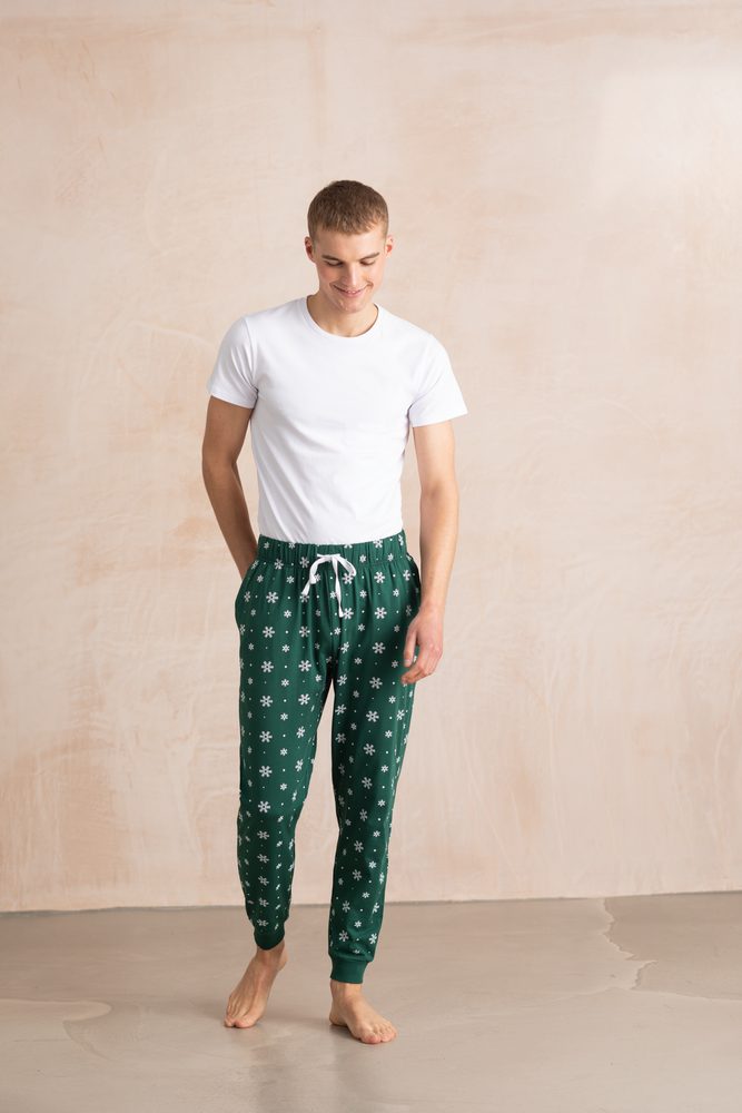 SF (Skinnifit) Pánske vzorované pyžamové nohavice - Tmavozelená / biela | XL