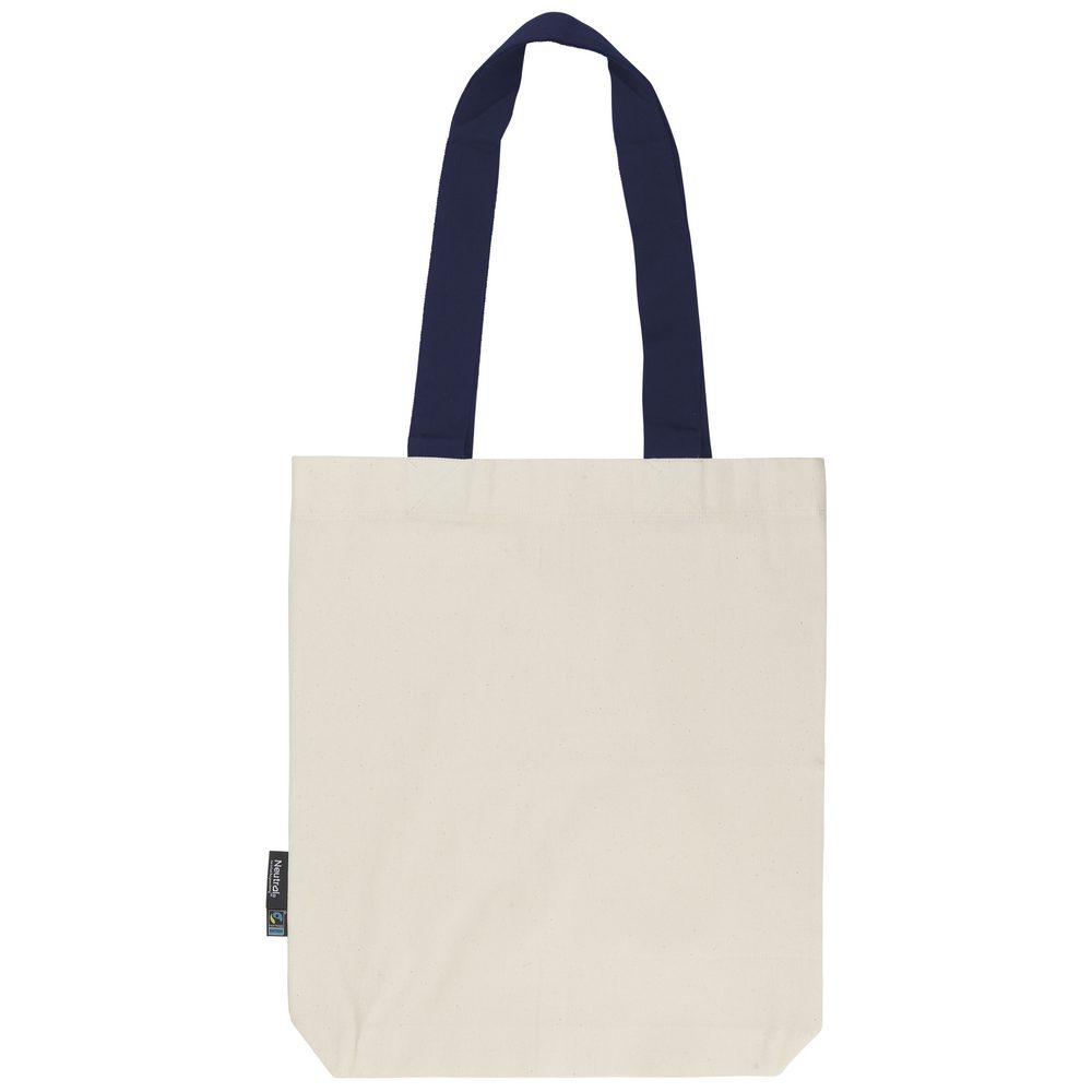 Levně Neutral Nákupní taška s barevnými uchy z organické Fairtrade bavlny - Přírodní / tmavě modrá