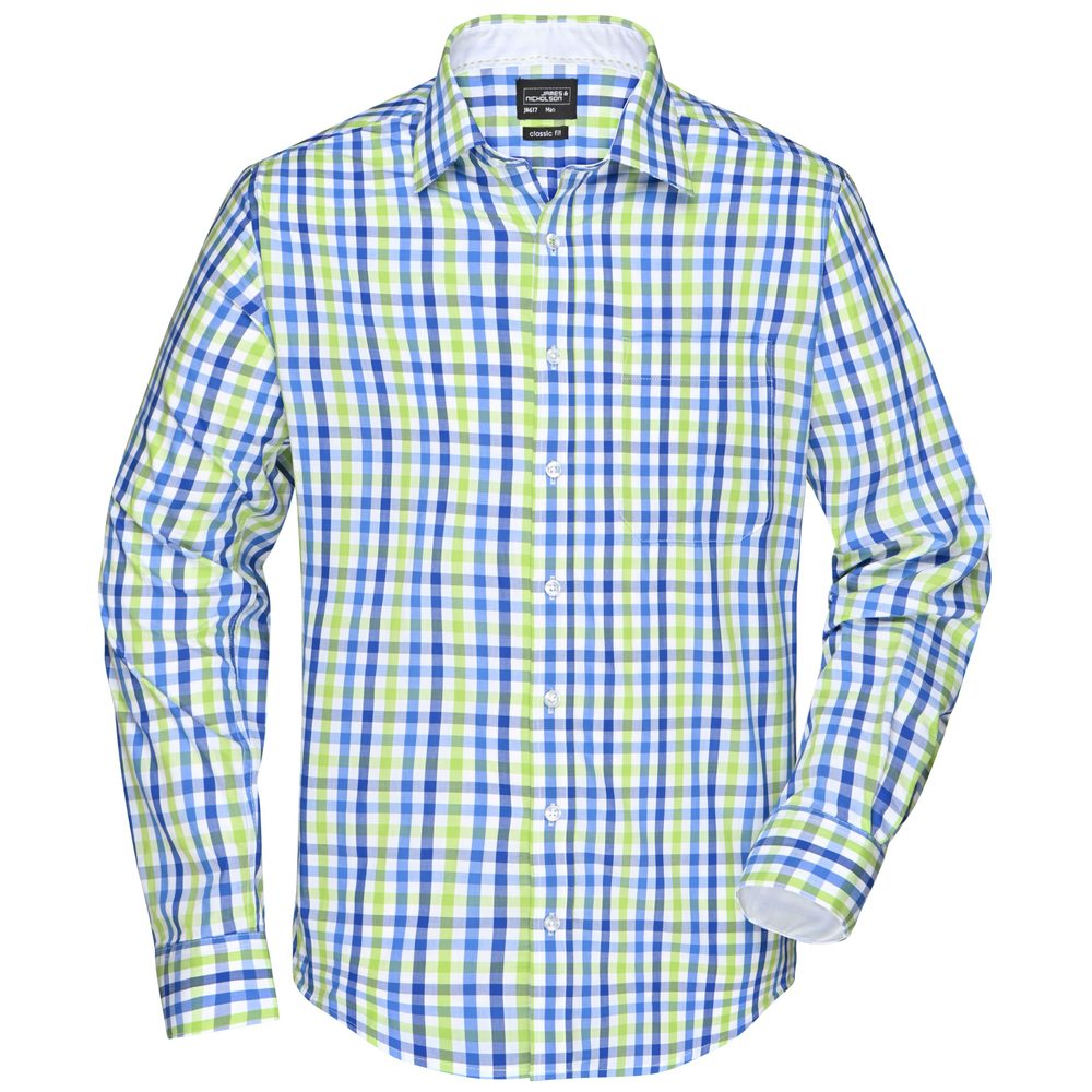 James & Nicholson Pánská kostkovaná košile JN617 - Královská modrá / modrá / zelená / bílá | XXXL