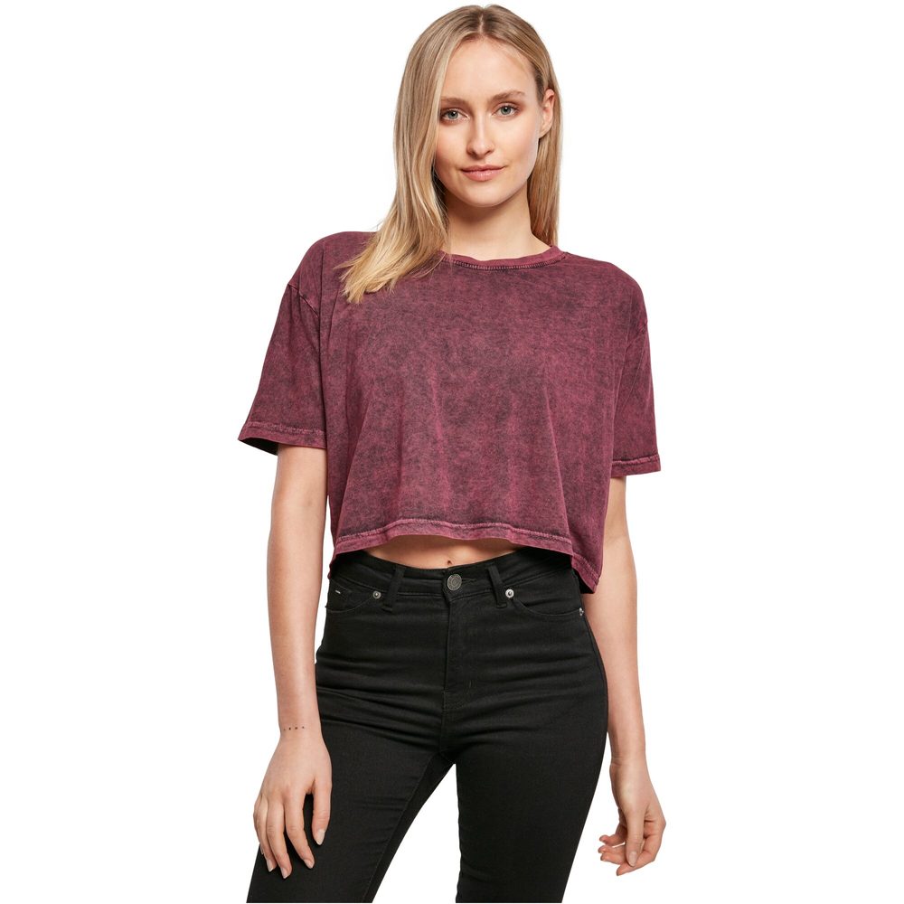 Build Your Brand Dámske crop top tričko Acid Washed - Šedá / čierna | XS