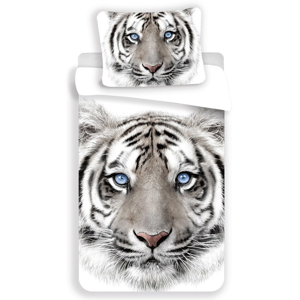 E-shop Jerry Fabrics Obliečky Biely tiger # Biela / šedá # 140 x 200 cm / 70 x 90 cm