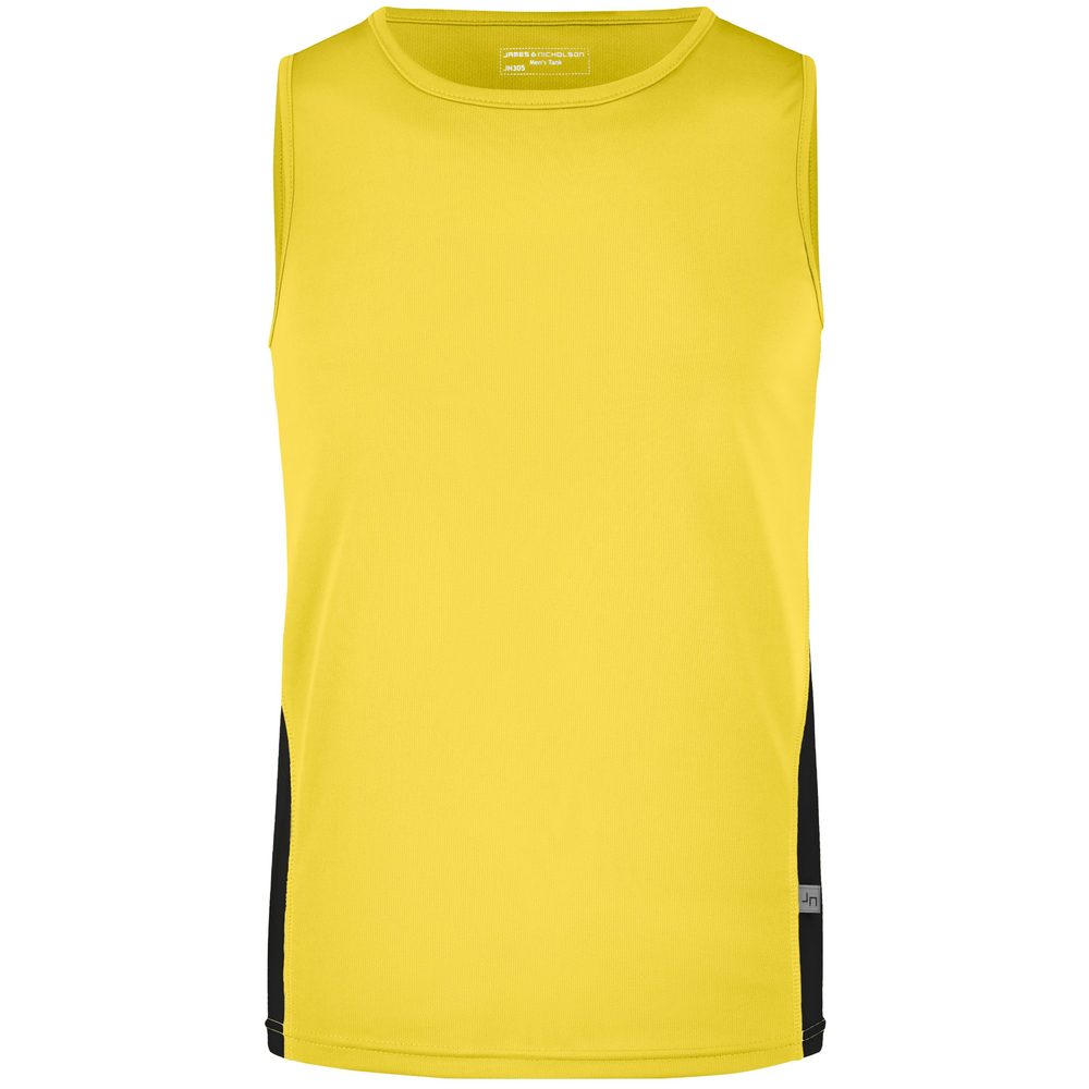 James & Nicholson Pánske športové tričko bez rukávov JN305 - Žltá / čierna | XXL