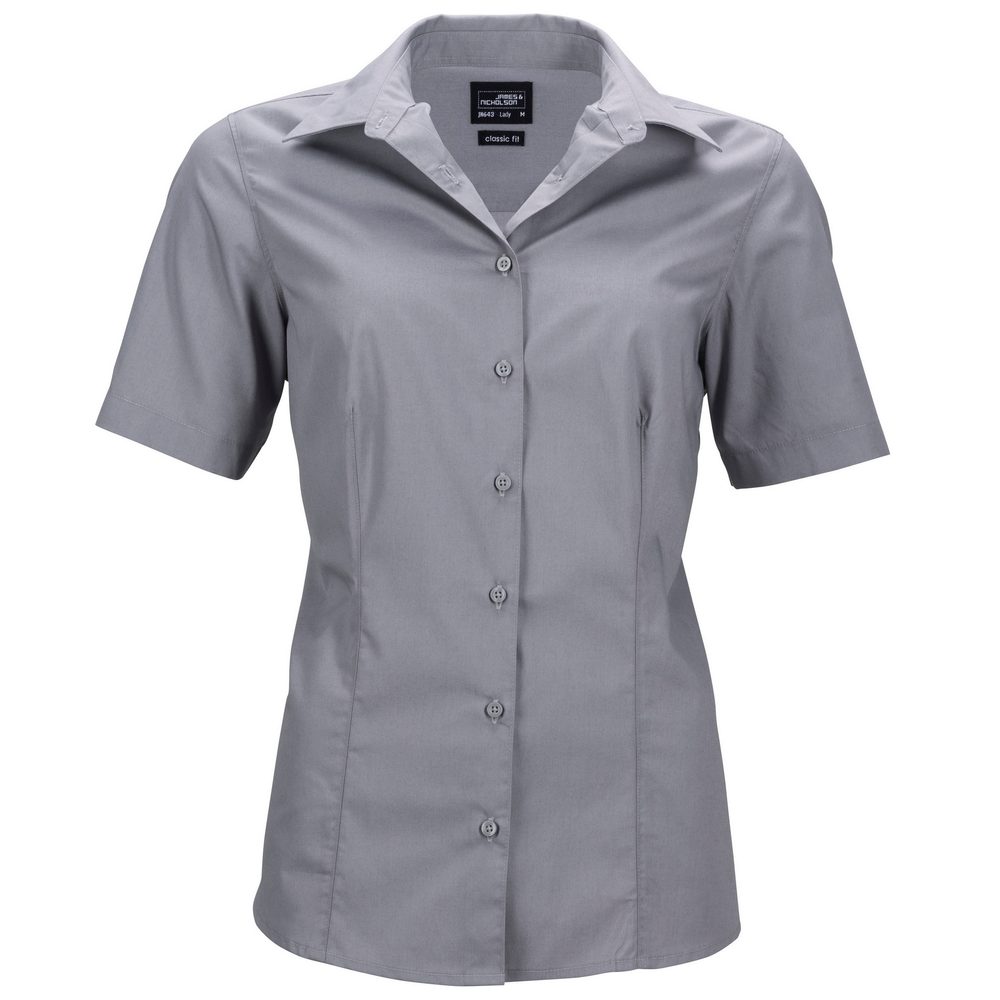 James & Nicholson Dámská košile s krátkým rukávem JN643 - Ocelová | XXXL