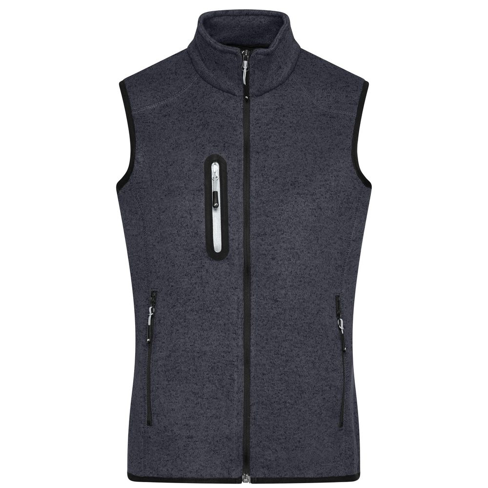 James & Nicholson Pánská vesta z pleteného fleecu JN774 - Tmavě šedý melír / stříbrná | XXL