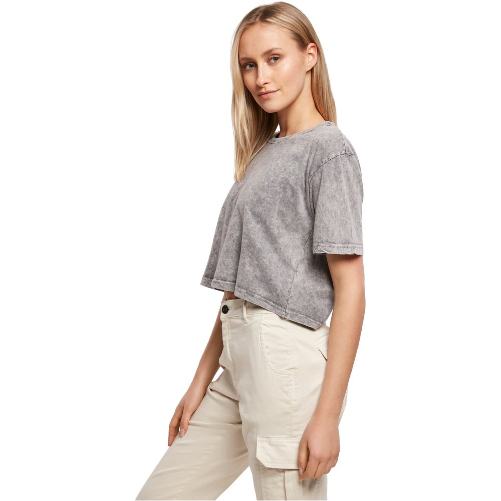 Build Your Brand Dámske crop top tričko Acid Washed - Šedá / čierna | XS