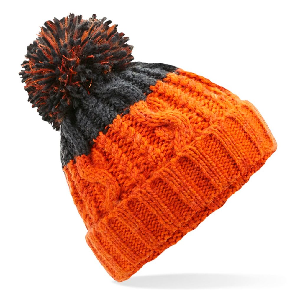 E-shop Beechfield Dvojfarebná pletená čiapka s brmbolcom # Oranžová / grafitová
