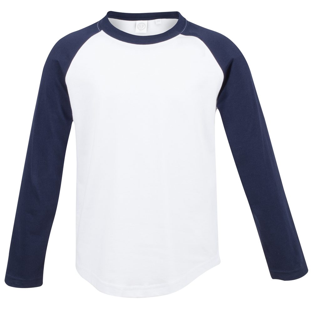 SF (Skinnifit) Detské dvojfarebné tričko s dlhým rukávom - Biela / tmavomodrá | 7-8 rokov