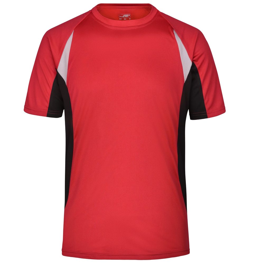 James & Nicholson Pánske funkčné tričko s krátkym rukávom JN391 - Červená / černá | XXXL