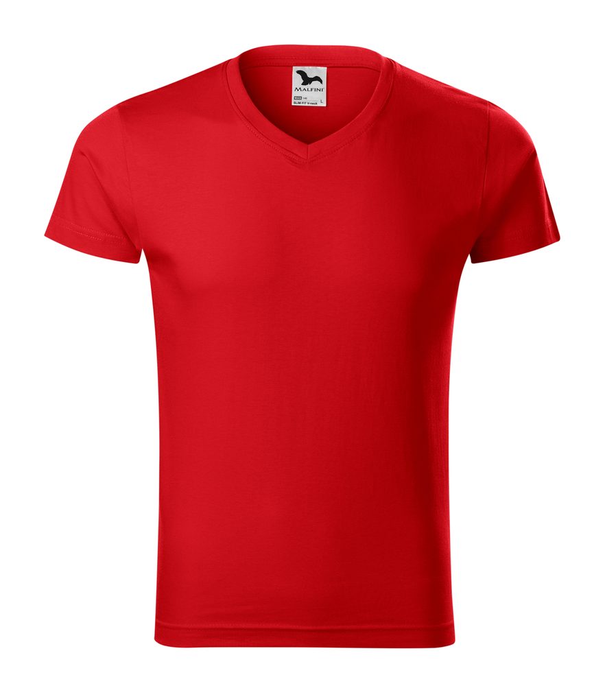 MALFINI Pánské tričko Slim Fit V-neck - Červená | S