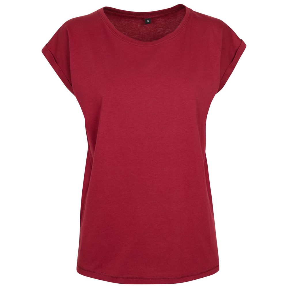 Build Your Brand Volné dámské tričko s ohrnutými rukávy - Vínová | L