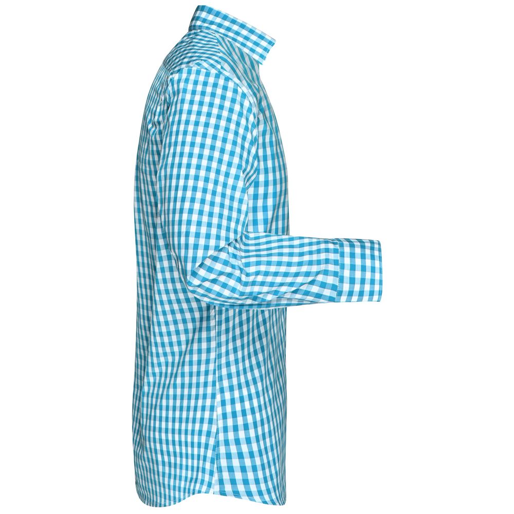 James & Nicholson Pánská kostkovaná košile JN617 - Ledově modrá / bílá | XXL