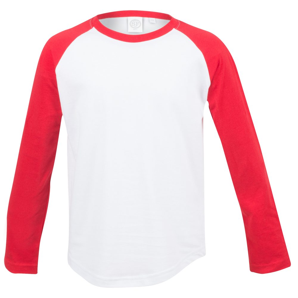 SF (Skinnifit) Detské dvojfarebné tričko s dlhým rukávom - Biela / červená | 9-10 rokov