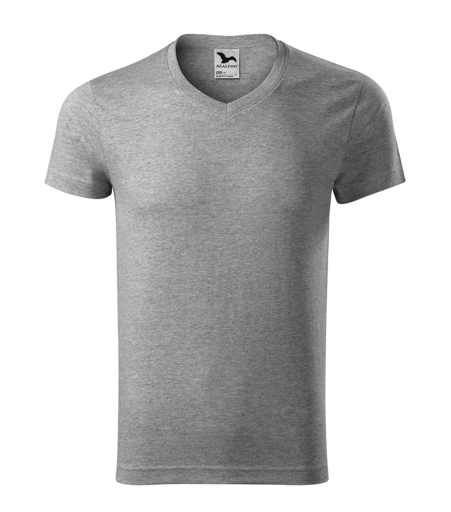 MALFINI (Adler) Pánske tričko Slim Fit V-neck - Tmavě šedý melír | XXL