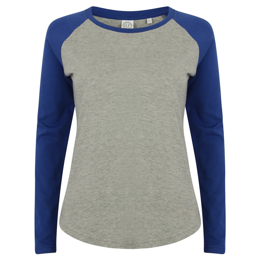 E-shop SF (Skinnifit) Dámske dvojfarebné tričko s dlhým rukávom # Šedý melír / kráľovská modrá