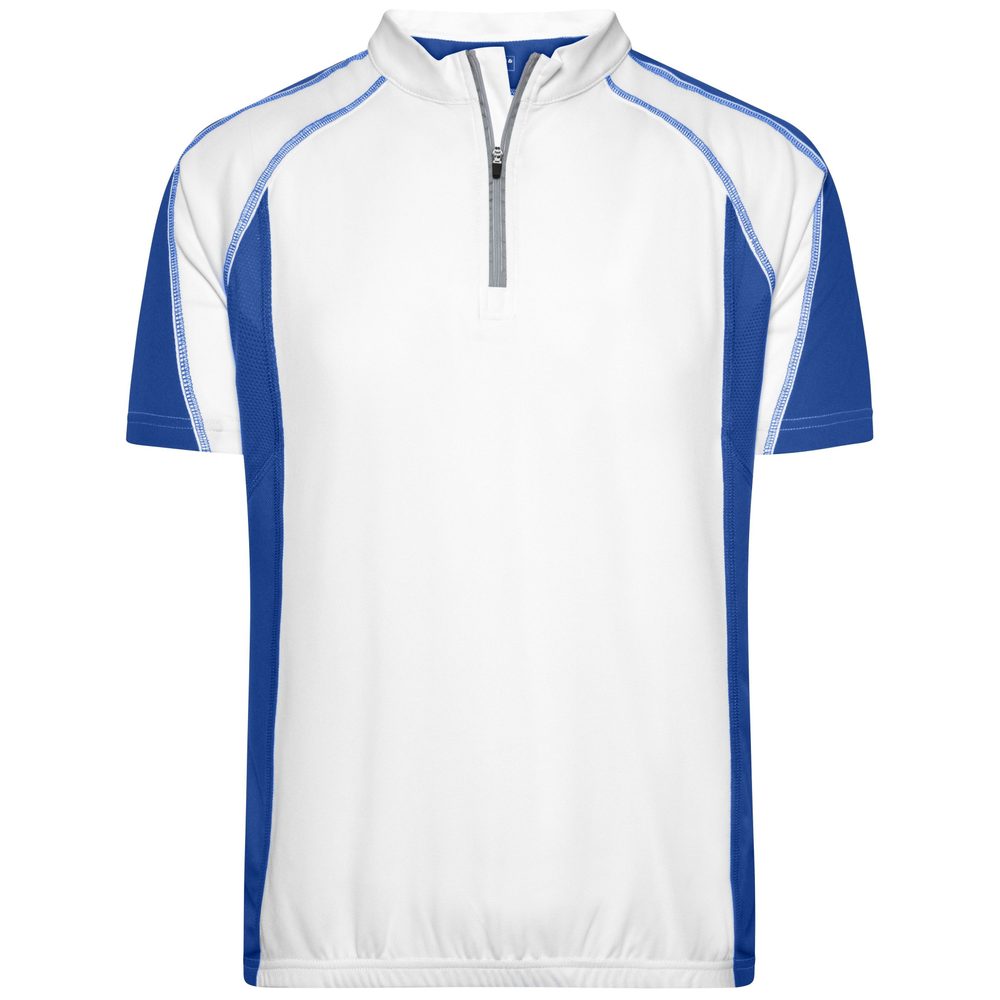 James & Nicholson Pánske cyklistické tričko JN420 - Bílá / královská modrá | XXL