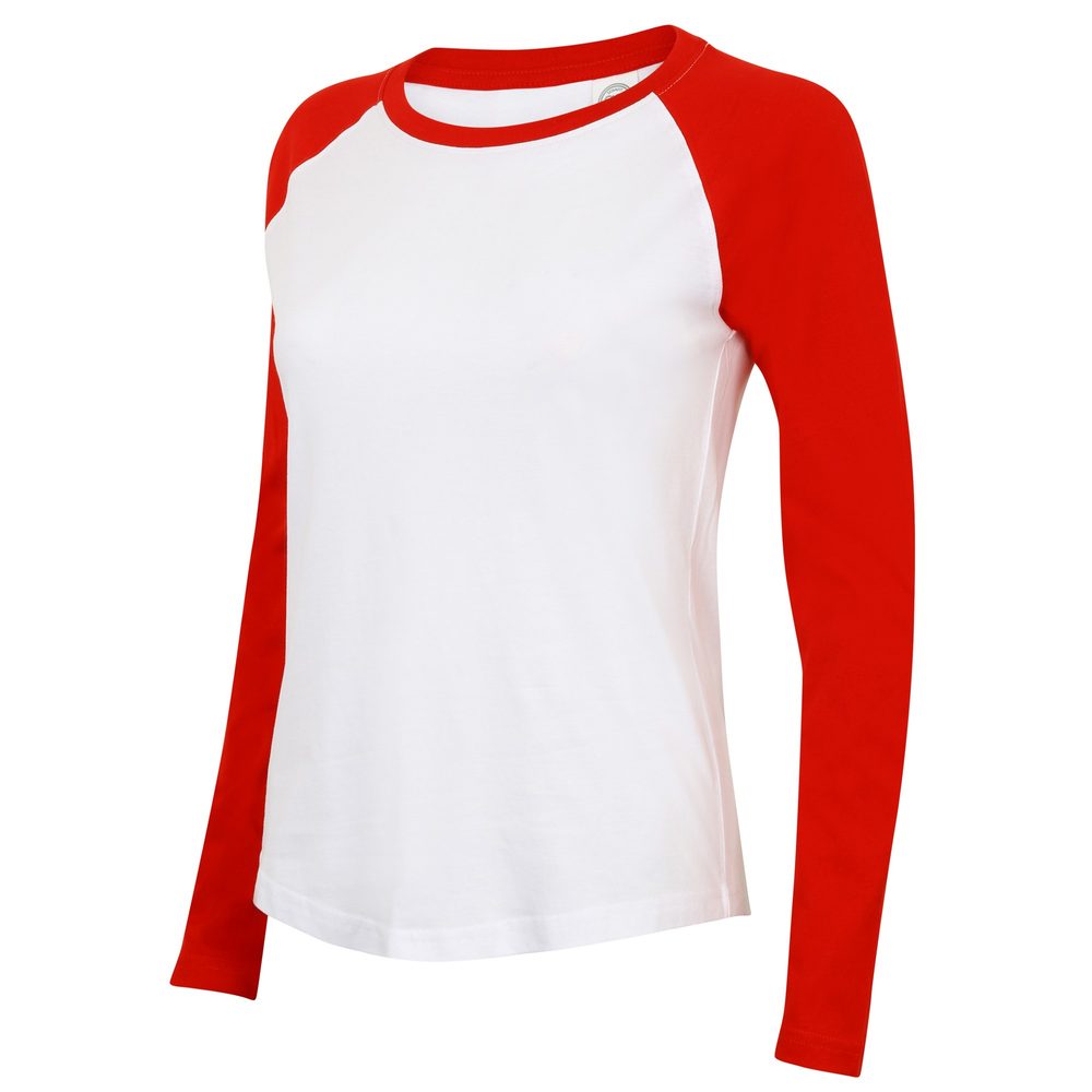 SF (Skinnifit) Dámske dvojfarebné tričko s dlhým rukávom - Biela / červená | S