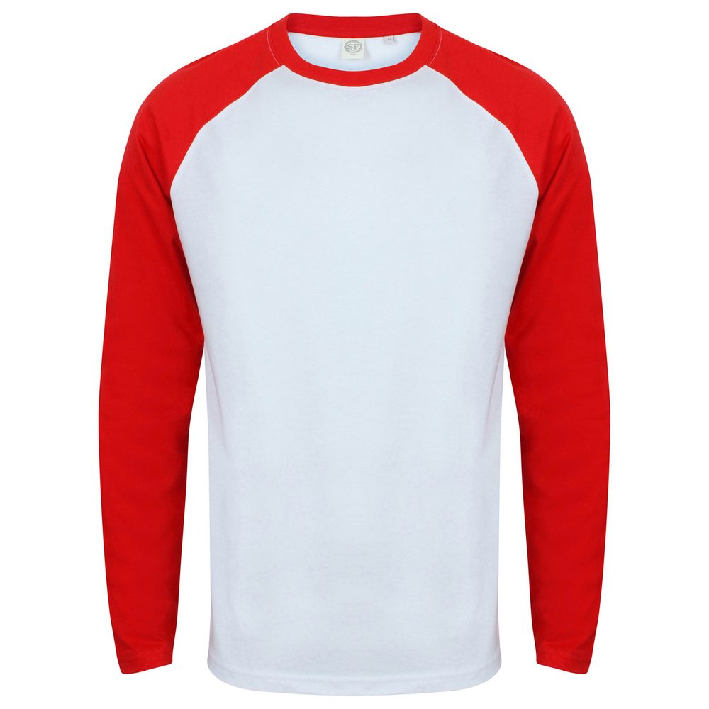 SF (Skinnifit) Pánske dvojfarebné tričko s dlhým rukávom - Biela / červená | XXL