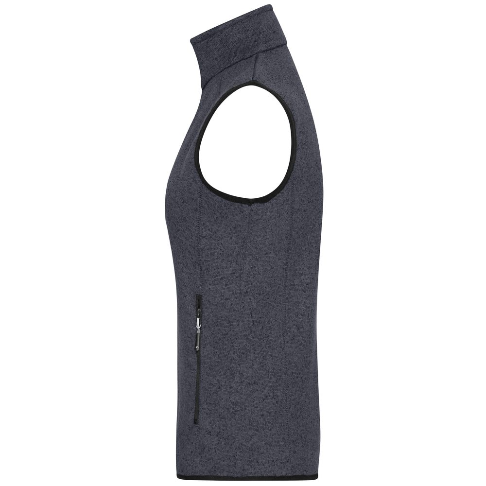 James & Nicholson Pánská vesta z pleteného fleecu JN774 - Světle šedý melír / červená | XL