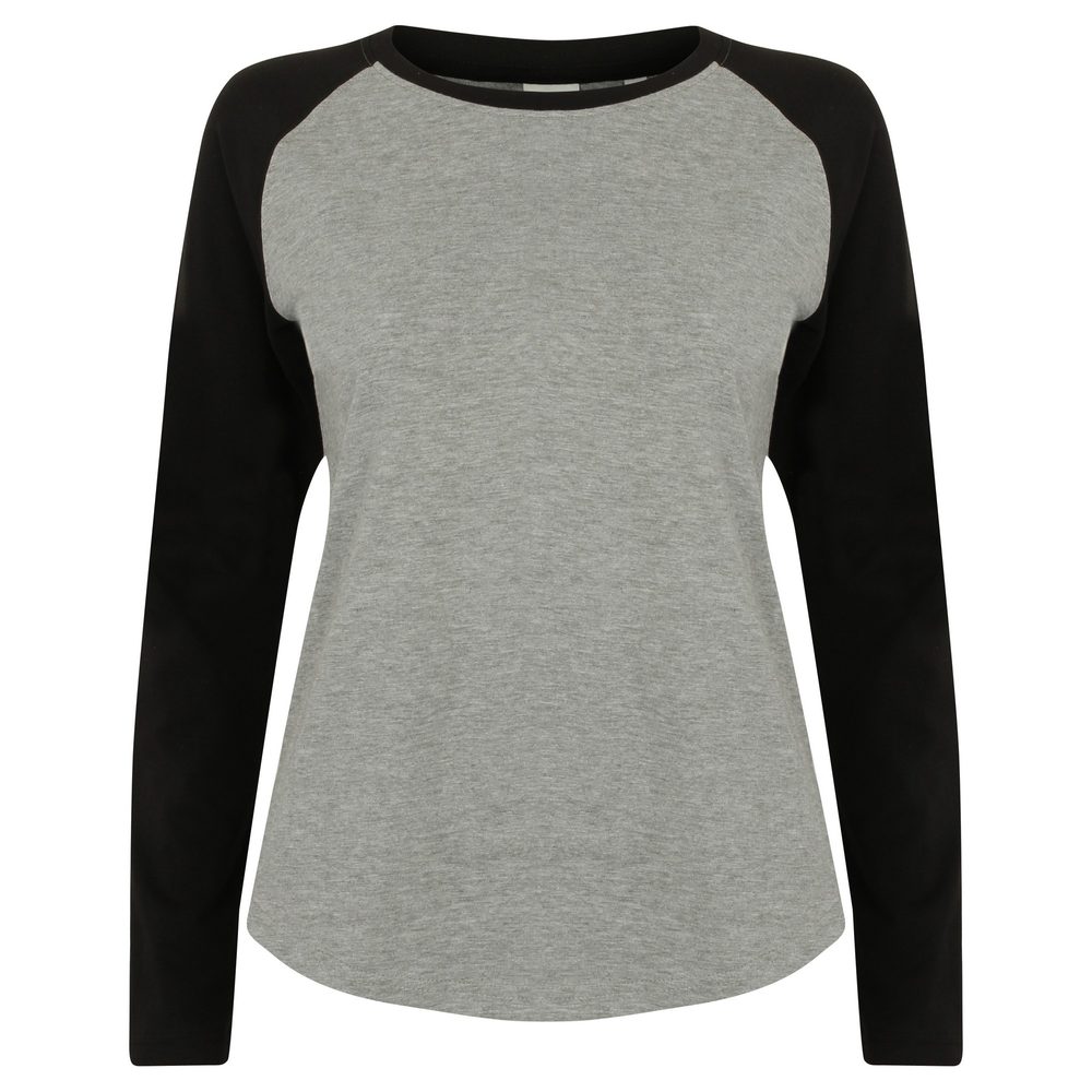 SF (Skinnifit) Dámske dvojfarebné tričko s dlhým rukávom - Šedý melír / čierna | XS