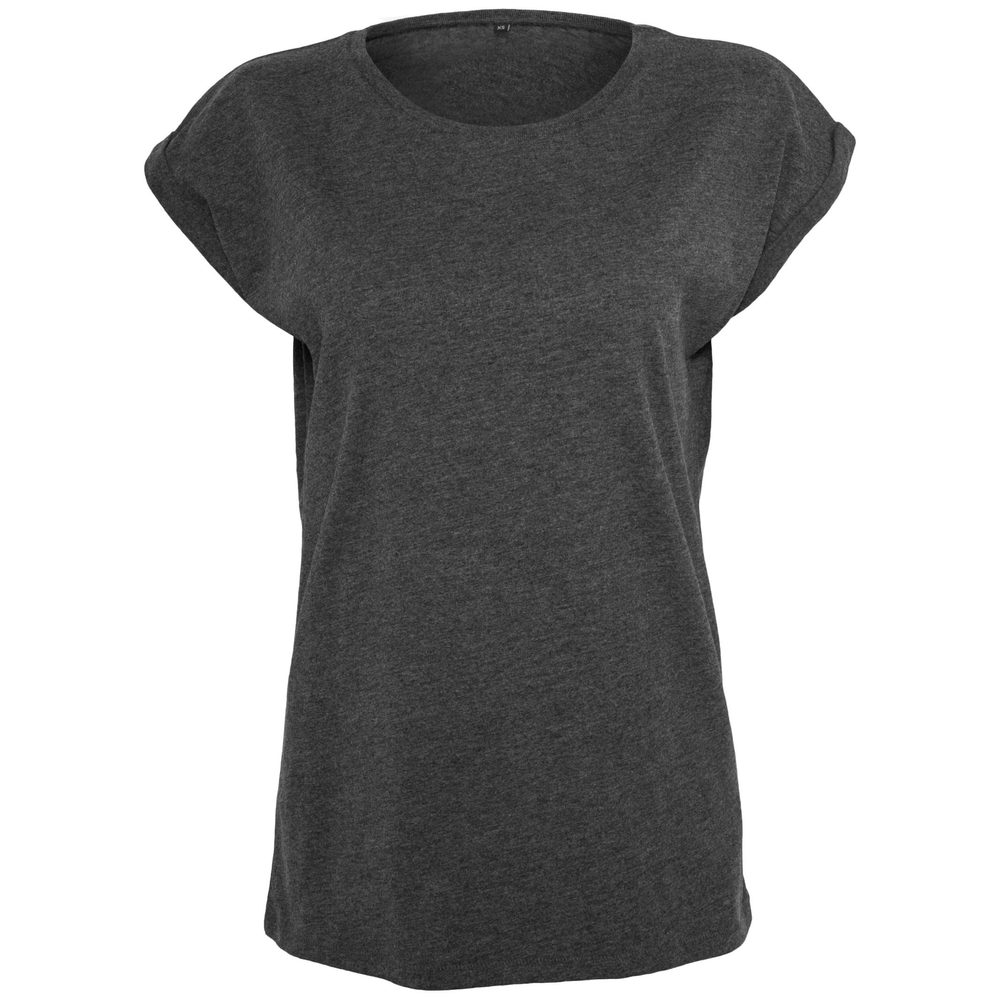 Build Your Brand Voľné dámske tričko s ohrnutými rukávmi - Tmavošedý melír | S