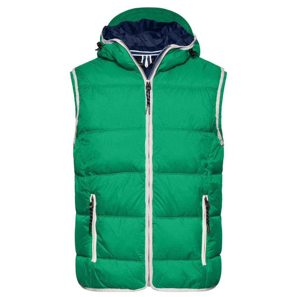 James & Nicholson Pánská vesta s kapucí JN1076 - Irská zelená / bílá | XL