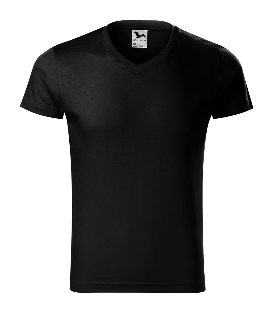 Levně MALFINI Pánské tričko Slim Fit V-neck - Černá