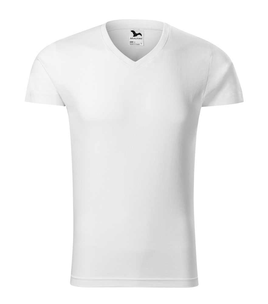 Levně MALFINI Pánské tričko Slim Fit V-neck - Bílá