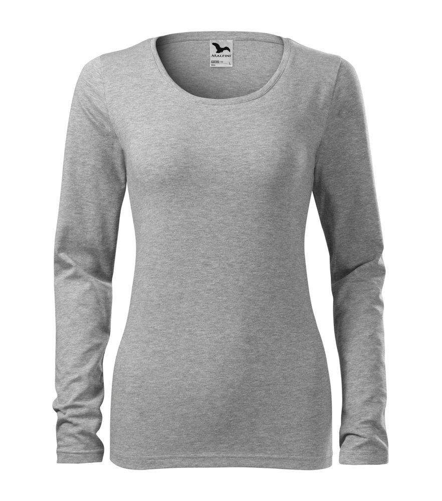 MALFINI Dámské tričko s dlouhým rukávem Slim - Tmavě šedý melír | L