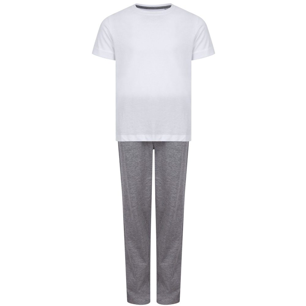Levně Towel City Dětské dlouhé bavlněné pyžamo v setu - Bíla / šedý melír