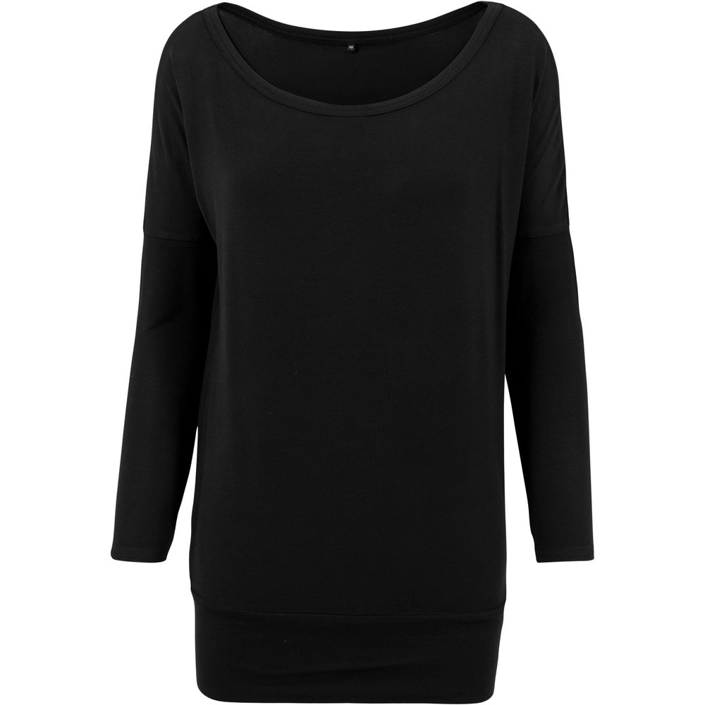 Build Your Brand Ľahké predĺžené dámske tričko s dlhým rukávom - Čierna | XS