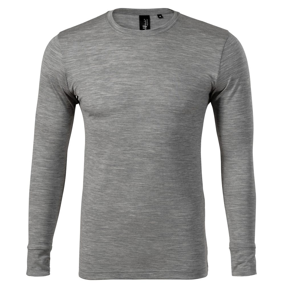 Levně MALFINI Pánské tričko s dlouhým rukávem Merino Rise LS - Tmavě šedý melír