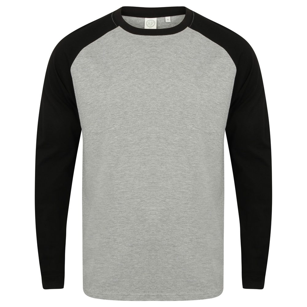 SF (Skinnifit) Pánské dvoubarevné tričko s dlouhým rukávem - Šedý melír / černá | L