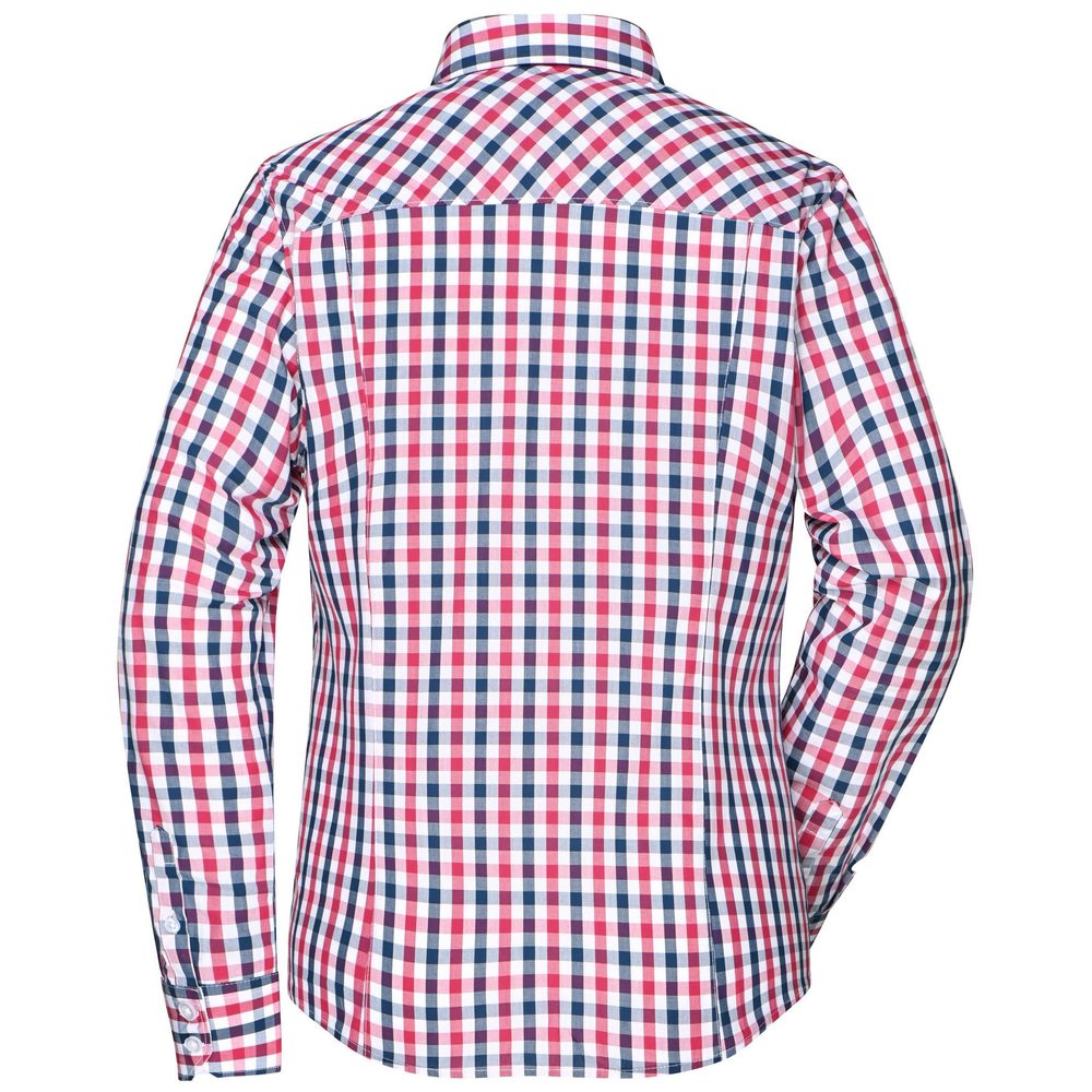 James & Nicholson Dámska kockovaná košeľa JN616 - Tmavomodrá / červeno-tmavomodro-biela | M