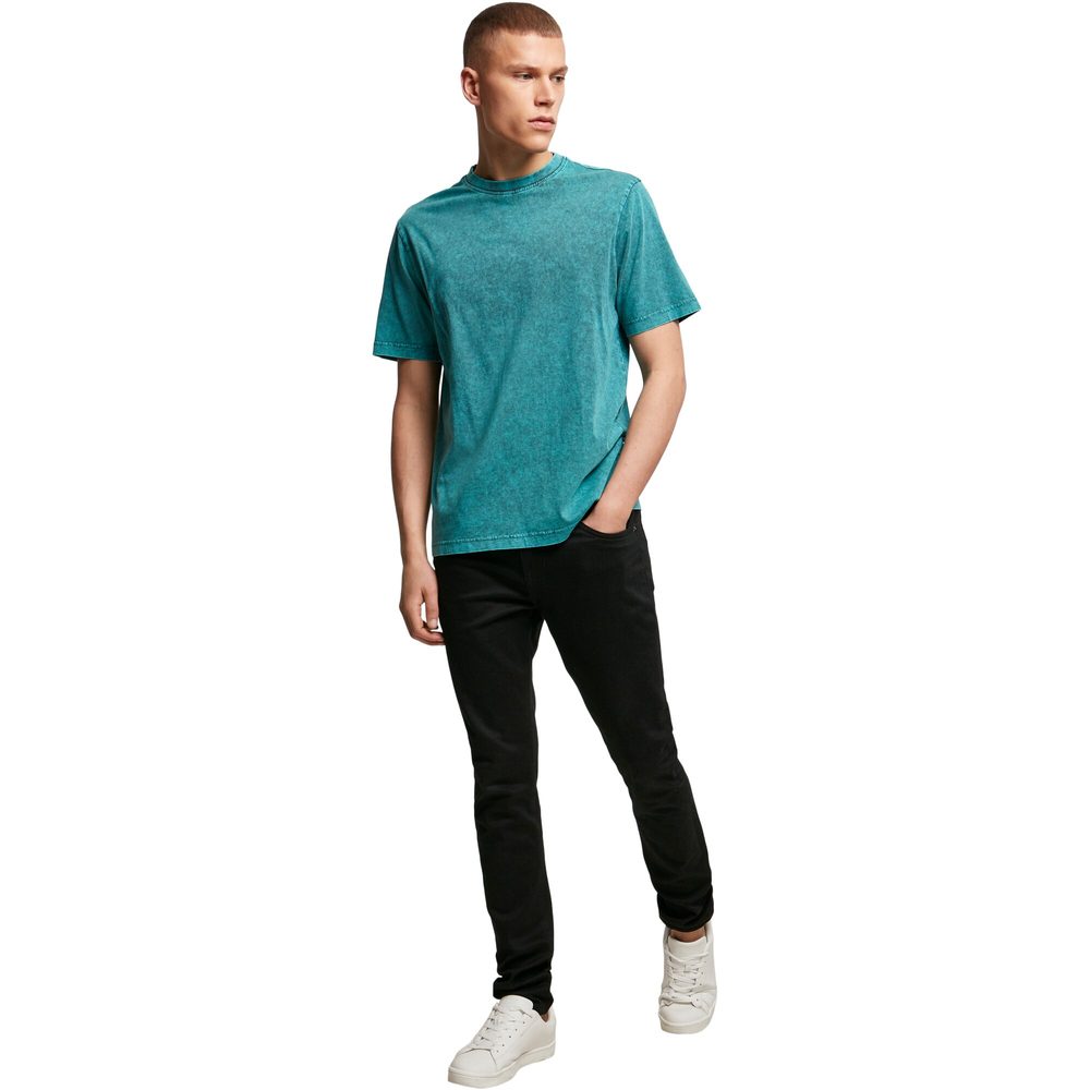 Build Your Brand Pánské tričko Acid Washed - Teal / černá | XXL