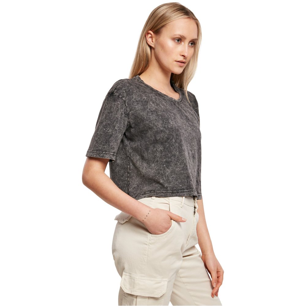 Build Your Brand Dámske crop top tričko Acid Washed - Šedá / čierna | XS