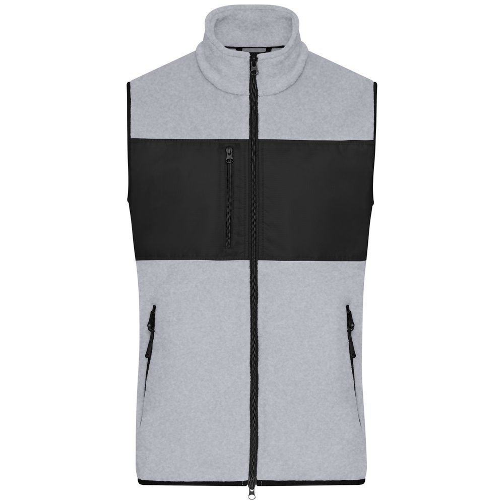 James & Nicholson Pánska fleecová vesta JN1310 - Svetlošedý melír / čierna | XL