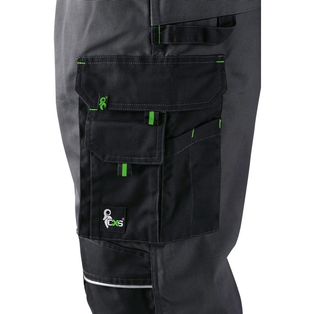 Canis (CXS) Pracovné nohavice s náprsenkou SIRIUS TRISTAN - Šedá / zelená | 66