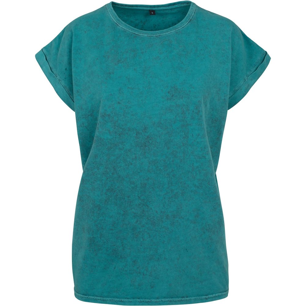 Build Your Brand Ležérne dámske tričko Acid Washed - Teal / čierna | L