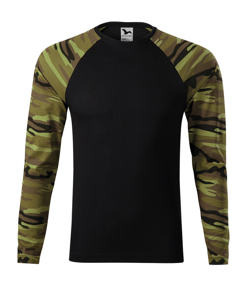 MALFINI Maskáčové tričko s dlouhým rukávem Camouflage LS - Maskáčová zelená | M