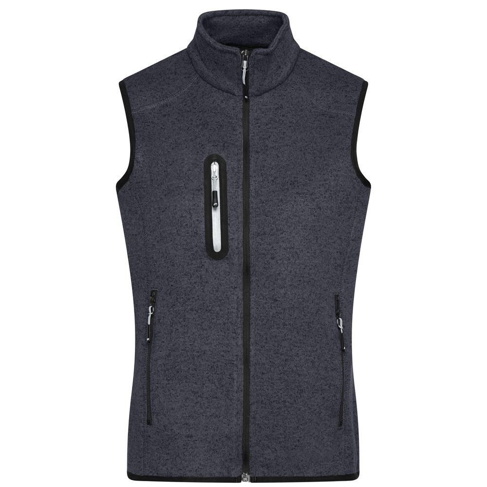 James & Nicholson Dámská vesta z pleteného fleecu JN773 - Tmavě šedý melír / stříbrná | S
