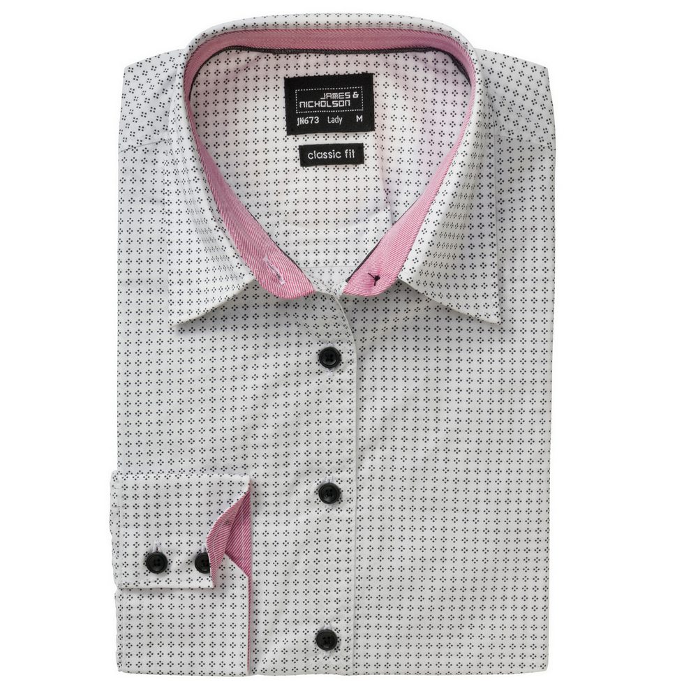 James & Nicholson Dámska luxusná košeľa Dots JN673 - Tmavomodrá / biela | S