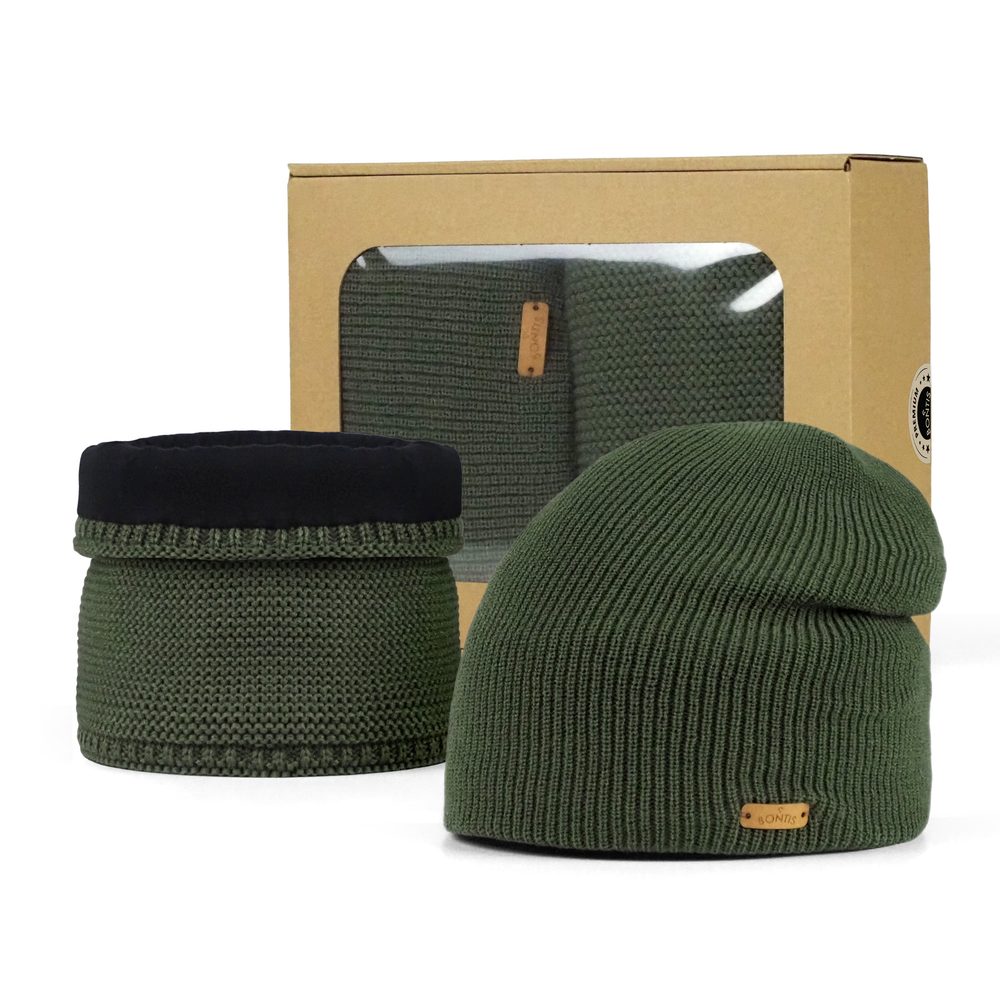 Set cadou: Căciulă bărbătească tip beanie și guler tricotat